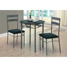36" Black Microfiber Foam MDF and Silver Metal Three Pieces Dining Set
